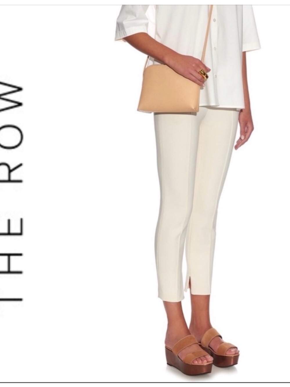 The Row Off-White Cropped Slim Pants with Ankle Slit